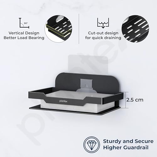 Image of Plantex Self Adhesive Soap Dish for Bathroom /Stainless Steel Soap Holder for Washbasin /Soap Stand Without Drill /Bathroom Accessories - Pack of 1 (Black)