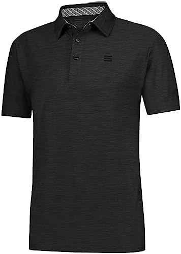 Three Sixty Six Golf Shirts for Men - Dry Fit Short-Sleeve Polo, Athletic Casual Collared T-Shirt Pure Black