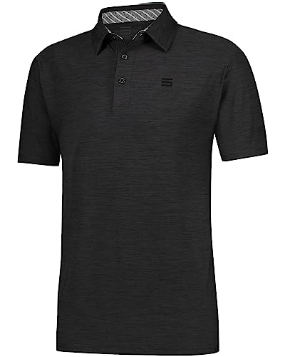 Three Sixty Six Golf Shirts For Men - Dry Fit Short-Sleeve Polo, Athletic Casual Collared T-Shirt Pure Black #TOP16