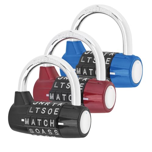 5 Letter Word Lock Combination Locks,3Pcs Resettable Padlock,Black+Blue+Red