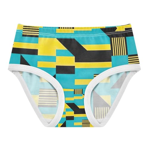 Toddler Girl Panties, Geometric Stripes Turquoise Blue Cotton Underwear for Girls, 2–8 Years