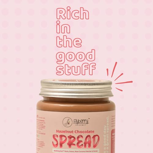 Image of Flyberry Gourmet Hazelnut Chocolate Spread | 34% Hazelnut & 23% Almond | No Palm Oil & Refined Sugar | 100% Natural Ingredients | No Added Preservatives | Easy To Spread on Bread, Paratha | 250 g