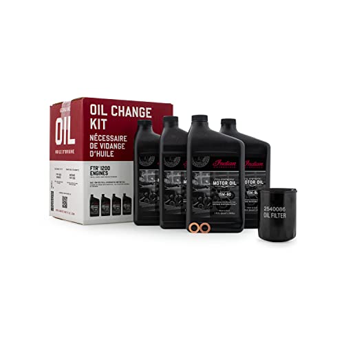 Indian Motorcycle Oil Change Kit for All 60 & 69 Cu In Liquid-Cooled Scout Engines 4 Quarts 15W-60 Full Synthetic Oil 1 Oil Filter 2 Washers Clutch Performance Engine Protection - 2880191