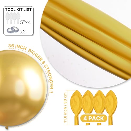 Image of PartyWoo Metallic Gold Balloons 4pcs 36 Inch Extra Large Big Jumbo Giant Chrome Gold Latex Helium Balloons for Graduation Baby Shower Birthday Bachelorette New Year Party Decorations Gold-G101
