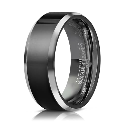 Gentlemen's Bands Men's Tungsten Wedding Band - Black Collection | Premium Tungsten Wedding Ring for Men 8mm | Includes Silicone Band, Leather Pouch & Luxury Walnut Box