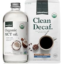 Natural Force Organic Ground Clean Decaf Coffee + Organic MCT Oil Bundle 100% Pure Coconut MCTs & Mold & Mycotoxin Free Coffee Non-GMO, Keto, Paleo, and Vegan - 10 Oz and 16 Oz