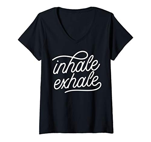 Damen Inhale Exhale Meditation Workout Exercise Yoga Lover Gift T-Shirt mit V-Ausschnitt