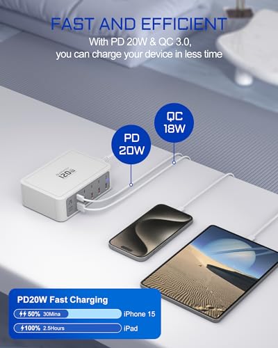 Aergiatech 10-Ports USB and USB C Charging Station, 120W USB C Power Strip with PD3.0 and - image 3