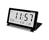 LCD Alarm Clock, Clamshell Design Digital Travel Alarm Clock, Business Travel, Compact Size, Temperature, Snooze, Calendar, 12/24 time Setting, Compact Size, Silent, Stylish, Simple Operation