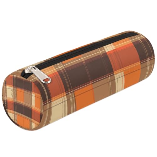 DJYQBFA Slim Pencil Case with Zipper, Orange Plaid Buffalo Check Cute Pen Bag Durable Polyester Small Pencil Pouch for Girls Boys