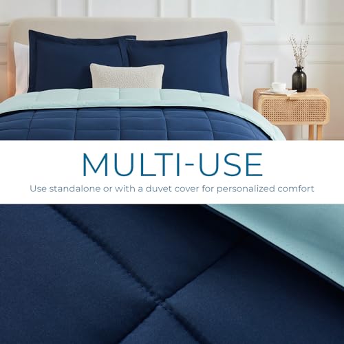 Image of Nestl Oversized King Comforter Set, Quilted Down Alternative, All Season, Blue /Light Blue, 3 Piece (1 x Quilt, 2 Pillow Shams), Classic Style