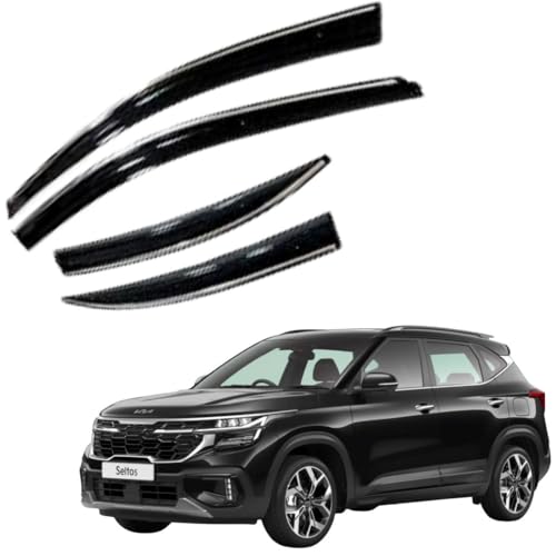 Image of CAR SAAZ Chrome Line Door Visor for Seltos (2023-2025) (Set of 4Pcs) | Rain Guard | Wind Deflector