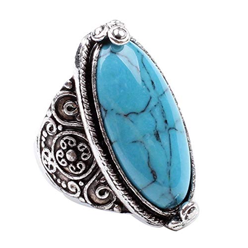 LadayPoa Charming Blue Synthetic-Turquoise Tibet Silver Plated Fashion Ring Size 6