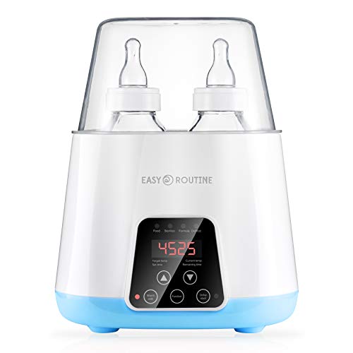 Baby Bottle Warmer for Breastmilk Digital Smart Universal Double Dual Electric for Twins - Baby Bottle Steam Sterilizer Glass Plastic - 5 in 1 US Certified - LCD Touchscreen Timer - Breastmilk Warmer