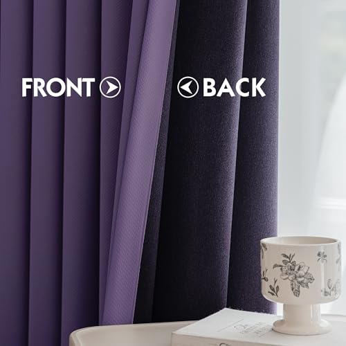 Image of FMFUNCTEX 100% Blackout Curtains for Bedroom, Purple Curtains 84 Inches Long Textured Thermal Insulated Curtains for Living Room Drapes, Black Out Drapery Grommet Room Darkening 2 Panels