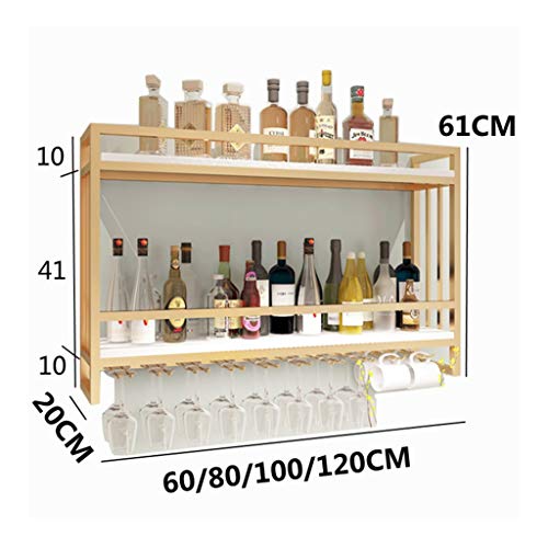 Casier à vin mural en bois massif et fer forgé doré 60cm pour bouteilles