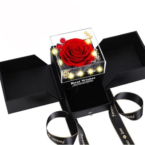hiwhale Preservado rojo real Rosa flores rosa regalos, romántico rojo real Rosa caja de joyería para mamá abuela esposa novia San Valentín aniversario cumpleaños regalos