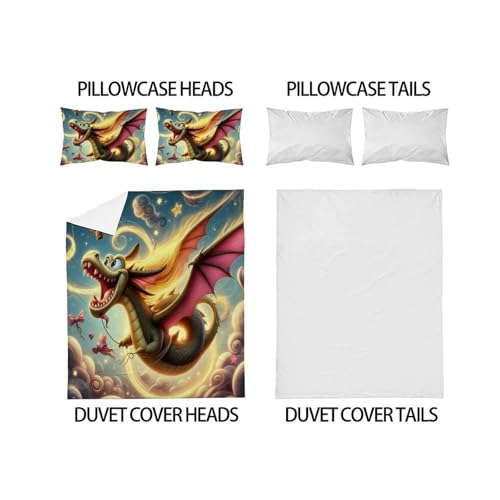 Housse de couette 3D dragon fermeture éclair parure de lit enfant 3 pièces - 4