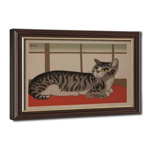 Chat par Inagaki Tomoo, toile imprimée 20x30 cm pour créer un coin zen dans votre bureau