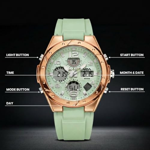 Image of V2A Aura Edge 40mm Analog Digital Watch for Women | Modern Everyday Style | Alarm Stopwatch Backlight Day Date | Comfortable TPU Strap | 50M Water Resistant | Gift for Ladies