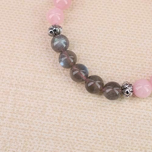 COAI Rose Quartz Labradorite Balancing Stone Bracelet for Women Girls