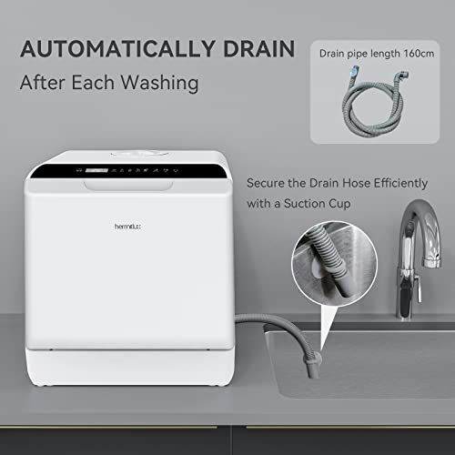 Hermitlux Tischgeschirrspüler,Mini Geschirrspüler,mit und ohne wasseranschluss verwendbar,43 cm breit,Platz für 4 Maßgedecke,Camping nutzbar,175 kWh/Jahr,weiße – Bild 7