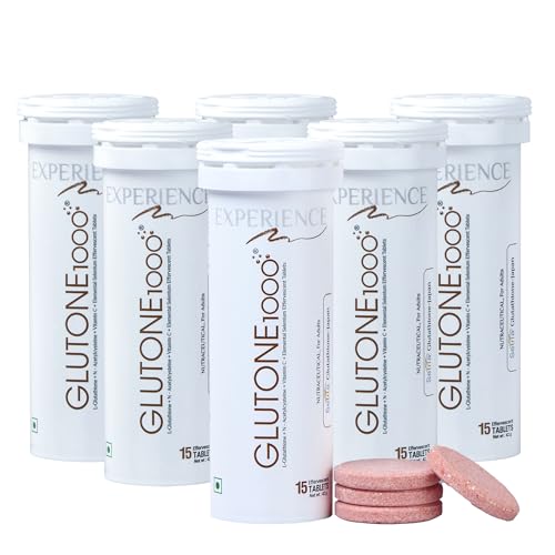 Image of Glutone 1000 Setria L-Glutathione Tablets for Radiant & Clear Skin | 600mg Premium L-Glutathione & Vitamin C | Skin glow Brightening Supplement | 15 Effervescent Tablets | Orange Flavor (Pack of 6)