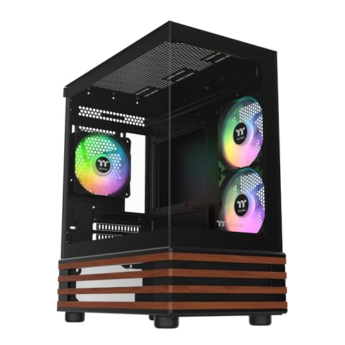 Image of Thermaltake View 170 WS ARGB; Micro Chassis; Bottom Wood Trim; 3x120mm ARGB Lite Fans Included; 340mm GPU Clearance; 160mm Air Cooler Max Height; mATX /mITX; Black; CA-1Z4-00M1WN-WS