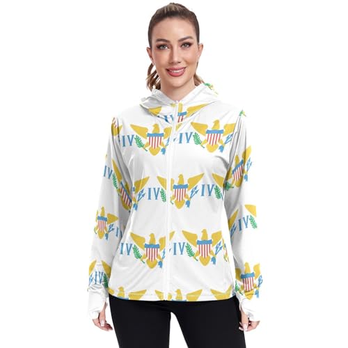 Virgin Islands Us Flag Women's UPF 50+ Sun Protection Hoodie Jacket Lightweight Long Sleeve Sun Shirt with Pocket Multicoloured