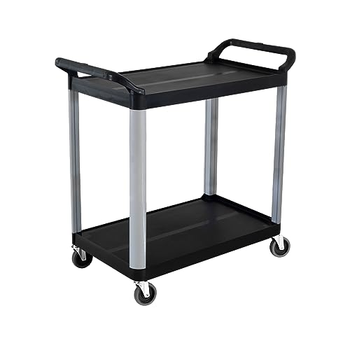 SOGA 2 Tier Food Trolley Portable Kitchen Cart Multifunctional Big Utility Service with Wheels 845x430x940mm Black