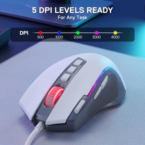Image of Redragon CB201 Gaming Keyboard & Mouse Combo, 61 Keys K617 Wired RGB Gaming Keyboard and 8000 DPI Wired M612 Gaming Mouse Bundle, White