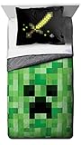 Jay Franco Minecraft Creeper Twin Comforter with Bonus Sham - Super Soft Kids Reversible Bedding - Fade Resistant Microfiber (Official Minecraft Product)