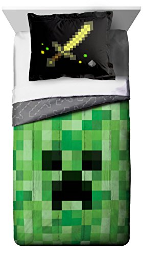 Minecraft Creeper Twin Comforter & Sham Set - Super Soft Kids Bedding - Fade Resistant Microfiber (Official Minecraft Product)
