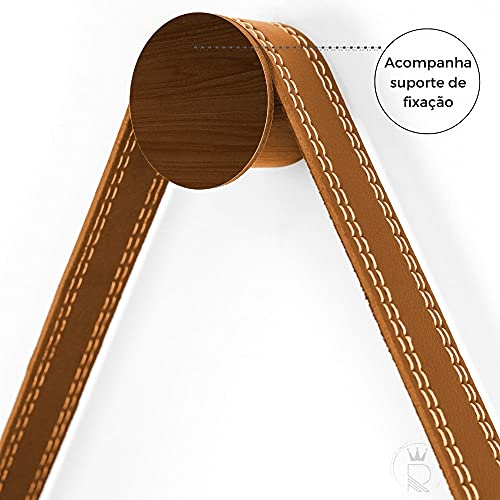 Espelho Tipo Adnet Redondo 60cm Diâmetro C/ Alça Couro Caramelo