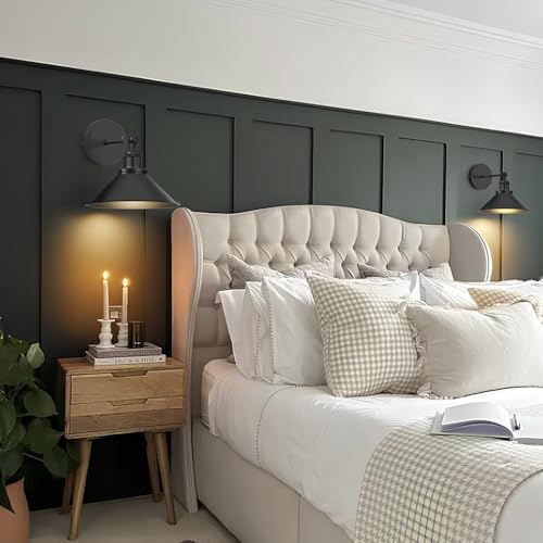 Image of Battery Operated Wall Sconce Set of 2,Vintage Wireless Wall Sconces with Remote,Dimmable Led Wall Lights,Wall Lamp Fixture Indoor Bedroom Living Room Kitchen,LED Bulbs Included,Black