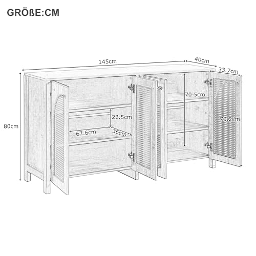 Aparador de 4 puertas negro de ratán minimalista para cocina y comedor mdf 3