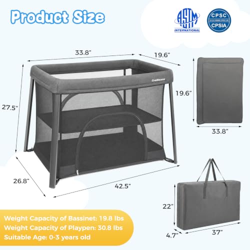 Cradlecare Travel Pack and Play with Bassinet, Portable Playpen for Baby