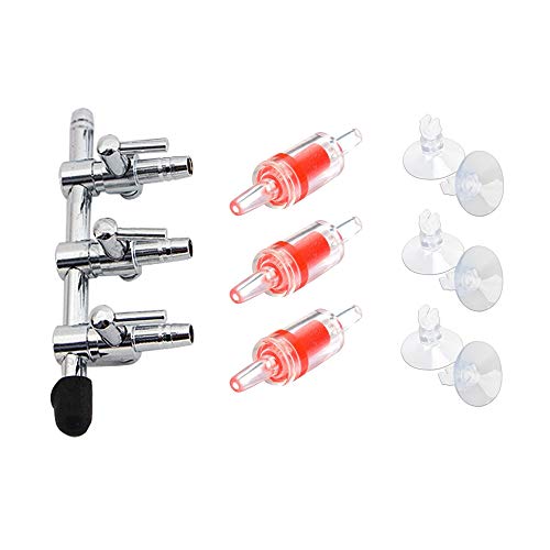 BornFeel Aquarium Luftverteiler 10 in 1 Set 3-Wege Luftbahn Ventil 3 Rückschlagventil 6 Saugnäpfe für 4/6mm Schlauch Luftpumpe 3-Fach Metall Luftabsperrhahn für Fisch Tank