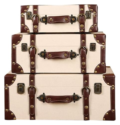 Valise rétro en bois lot de 3 boîtes de rangement style européen 6 couleurs