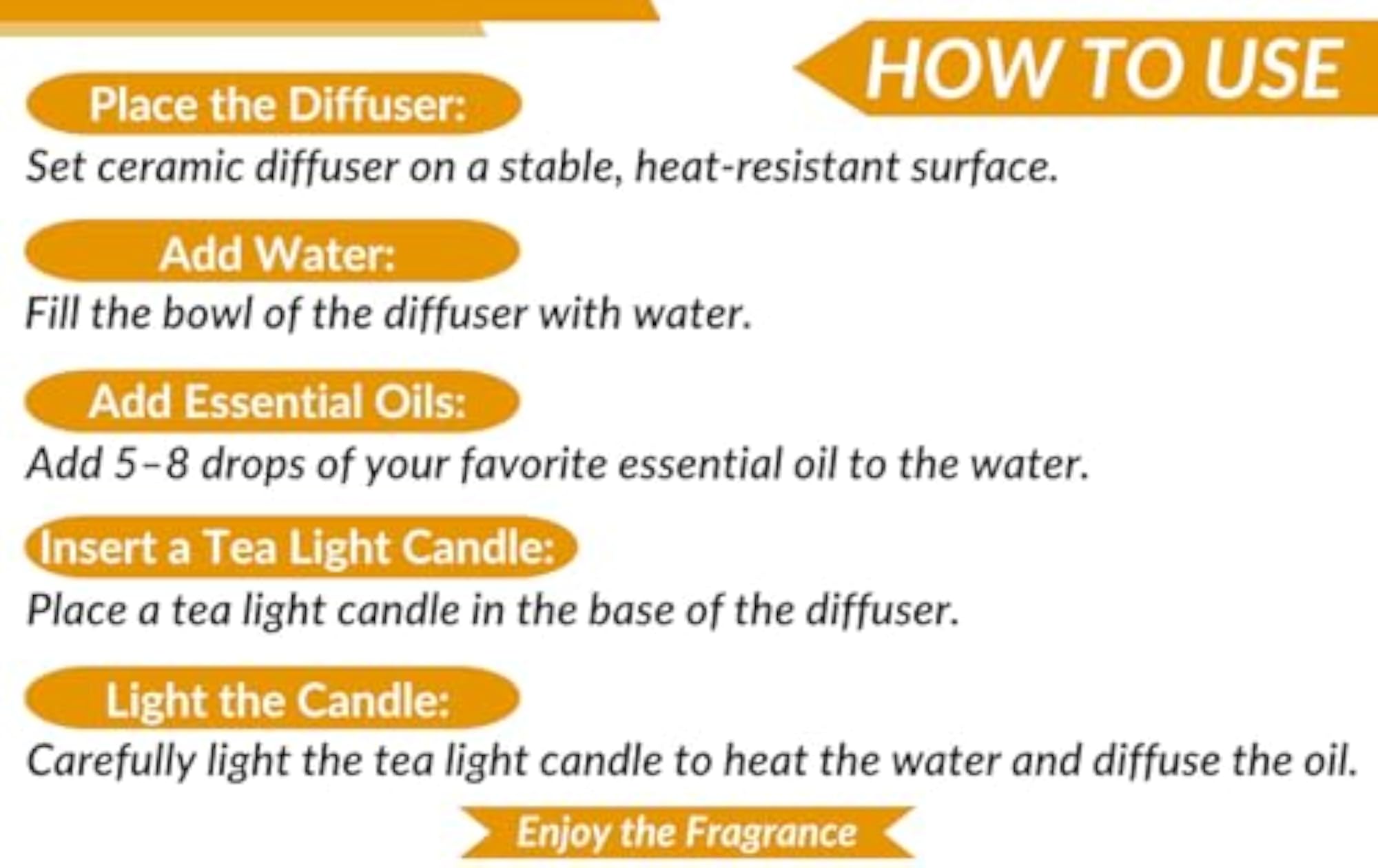 Ceramic Diffuser Burner with Orange Essential Oil & Tea Light Candles