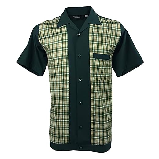 Rockabilly Fashions herr Casual Button-Down skjorta 1950 60-talet vintage retro bowling grön rutig
