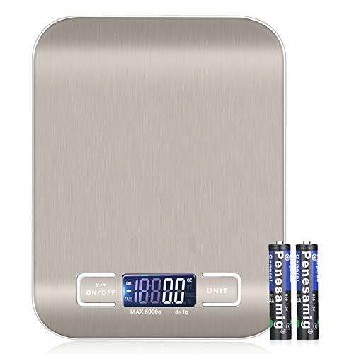 Aqwzh White Digital Food Kitchen Scale, Weight Grams And Oz, Led Backlit Display (Aaa Battery), Stainless Steel…, 0.1G-5Kg #TOP28
