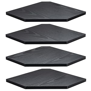 Corner Shelf Wall Mount, Floating Corner Shelves, Set of 4 Corner Wall Shelf Organizer, Rustic Wood Wall Storage Display Shelves for Living Room Bedroom Bathroom Kitchen, Classic Black