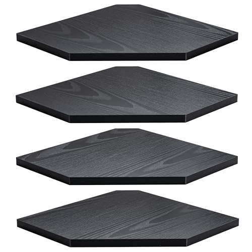 Corner Shelf Wall Mount, Floating Corner Shelves, Set of 4 Corner Wall Shelf Organizer, Rustic Wood Wall Storage Display Shelves for Living Room Bedroom Bathroom Kitchen, Classic Black