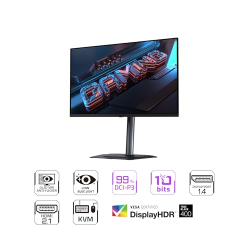 Image of GIGABYTE - MO27Q2A - 27 inch QD-OLED Gaming Monitor - QHD 2560x1440-280Hz - 0.03ms GTG - AMD FreeSync Premium Pro, G-SYNC Compatible - Type-C KVM - HDMI, DP, Type-C - Height and Tilt Adjustable - Black