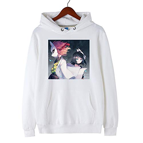 unbrand Kimetsu No Yaiba Demon Slayer Nezuko Sweatshirts Kapuzenpullover Hoodie Hoody Herren Baumwolle. (White,L)