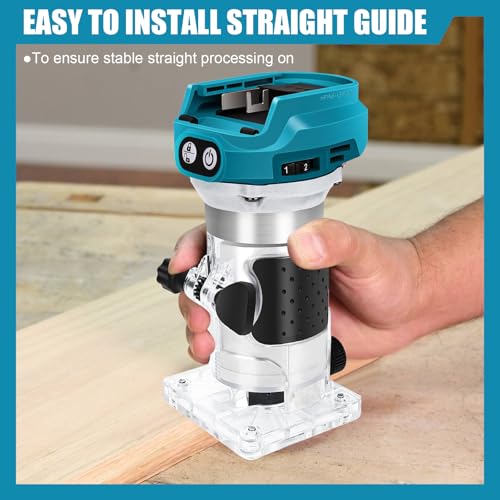 Akku Oberfräse kompatibel mit Makita 18V Akku, 1300W Oberfräse Trimmer Einhandfräse, Bürstenloser Kantenfräser mit 6 Geschwindigkeit, 28.000 U/min Akku-Holzfräser für Holzbearbeitung (no Akku) (Blue)