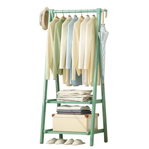 Perchero de bambú con estante de almacenamiento de doble capa de 160 cm de alto, barra de ropa ligera y plegable para dormitorio, L: 66/86/116 cm