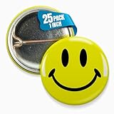 Smiley Face Pinback Buttons – Classic Round Badge, Durable Metal with Secure Pinback, Ideal for Backpacks and Clothing – Emoji Novelty Pins for Parties, Giveaways and Everyday Wear, 1 Inch (25 Pack)