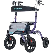 ELENKER All-Terrain Rollator Walker with Seat, Outdoor Rolling Walker, 12 Non-Pneumatic Tire Front Wheels, Compact Folding Design for Seniors, Purple